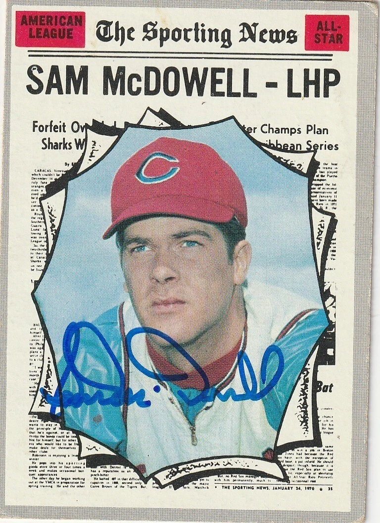 SAM MCDOWELL CLEVELAND INDIANS SIGNED 1970 TOPPS CARD #469