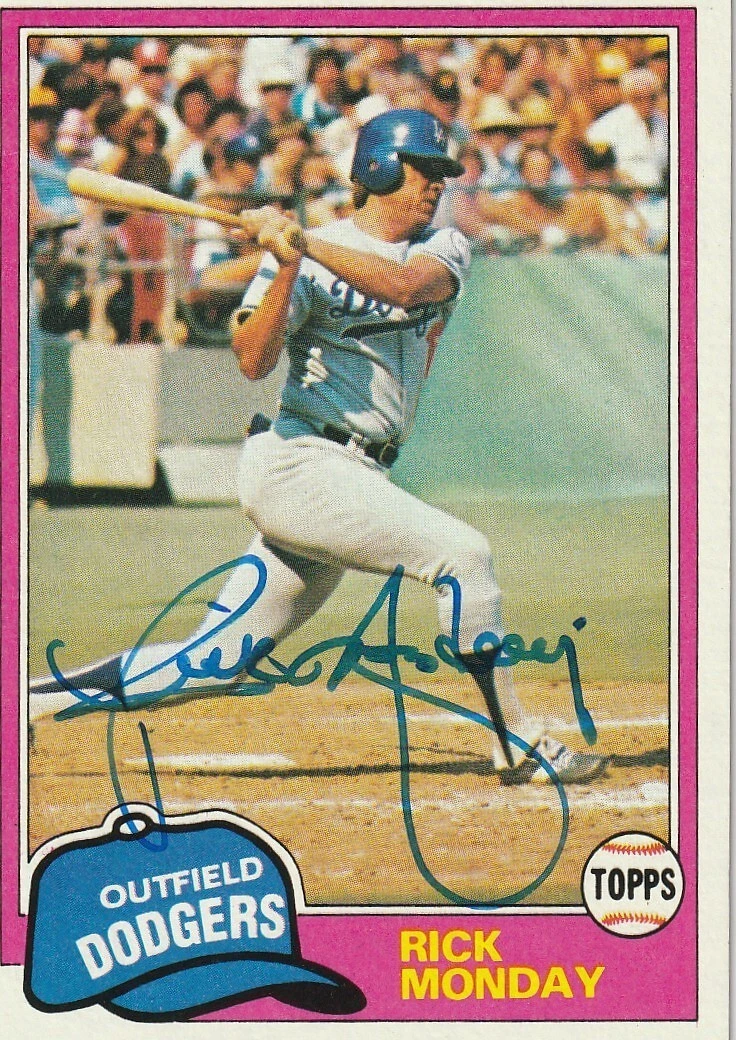 RICK MONDAY LOS ANGELES DODGERS SIGNED 1983 FLEER CARD #213