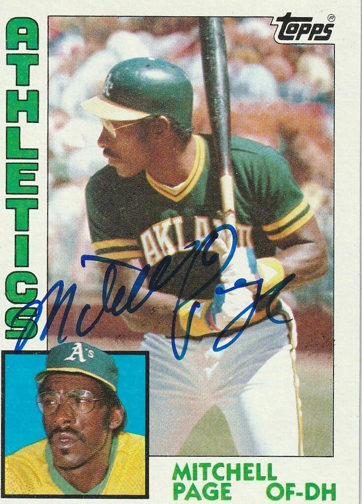 MITCHELL PAGE OAKLAND A'S  SIGNED 1983 TOPPS CARD #414