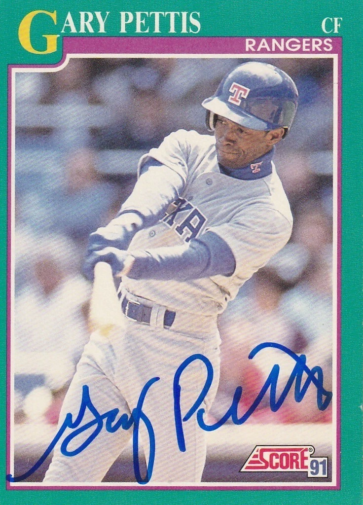 GARY PETTIS TEXAS RANGERS  SIGNED 1991 SCORE CARD #182