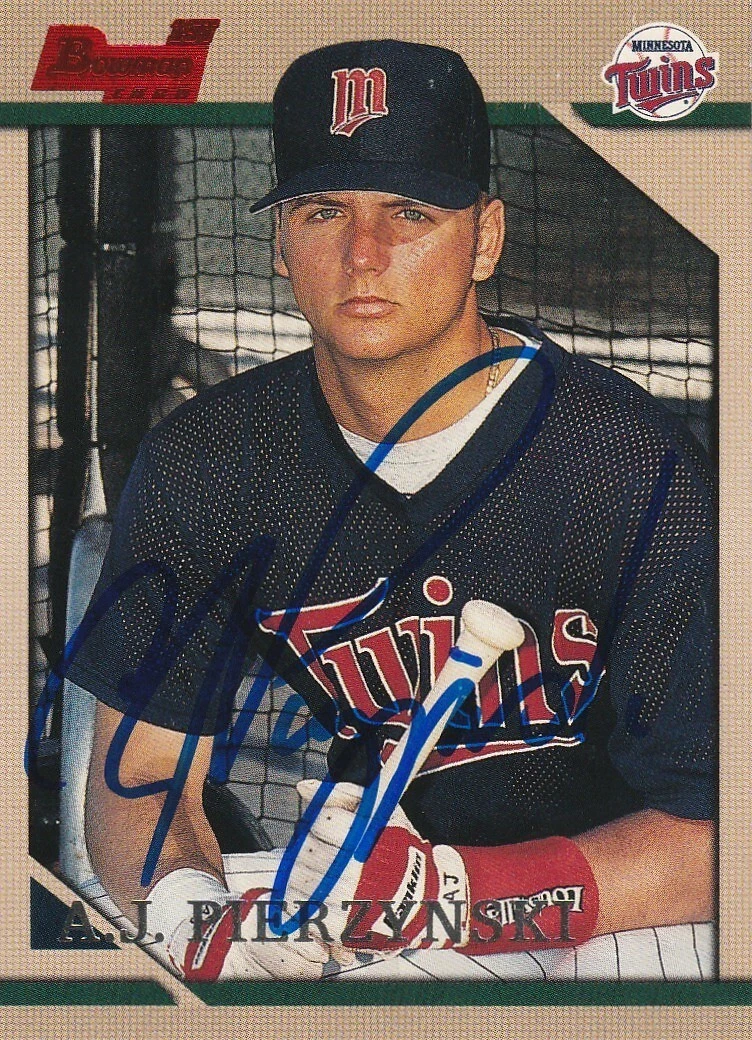 A.J. PIERZYNSKI MINNESOTA TWINS  SIGNED 1996 BOWMAN CARD #344