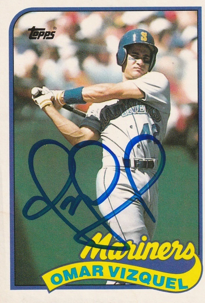 OMAR VIZQUEL SEATTLE MARINERS 1989 TOPPS TRADED CARD #122T SIGNED