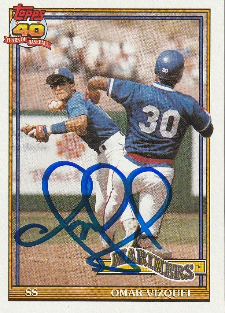 OMAR VIZQUEL SEATTLE MARINERS 1991 TOPPS CARD #298 SIGNED