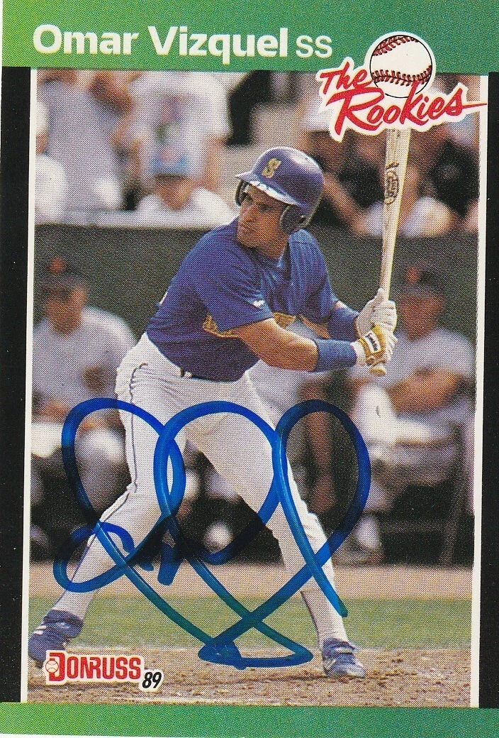 OMAR VIZQUEL SEATTLE MARINERS 1989 DONRUSS ROOKIES CARD #53 SIGNED