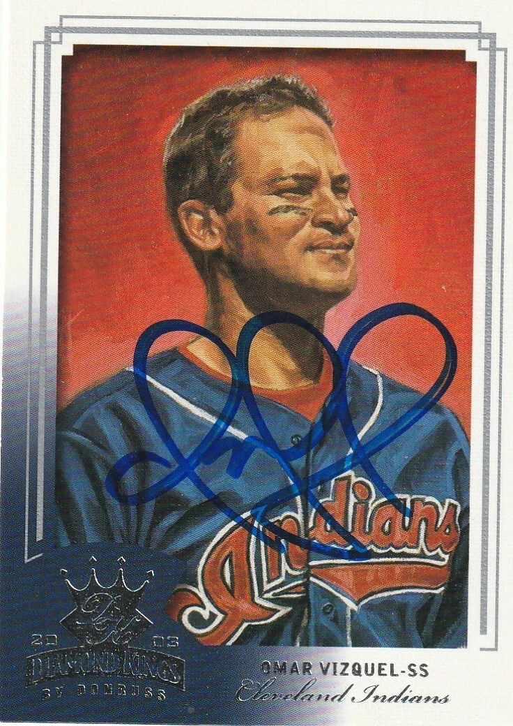 OMAR VIZQUEL CLEVELAND INDIANS 2003 DONRUSS DIAMOND KINGS CARD #23 SIGNED