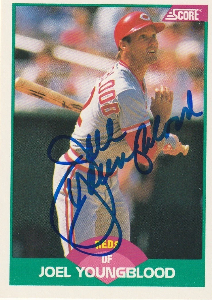 JOEL YOUNGBLOOD CINCINNATI REDS  SIGNED 1989 SCORE TRADED CARD #66T