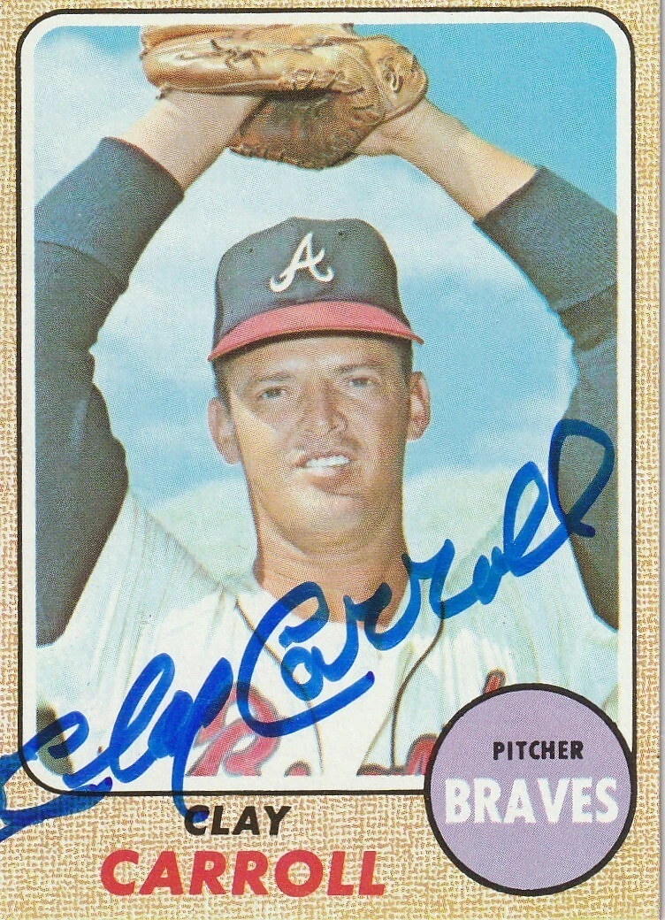 CLAY CARROLL ATLANTA BRAVES  SIGNED 1968 TOPPS CARD #412