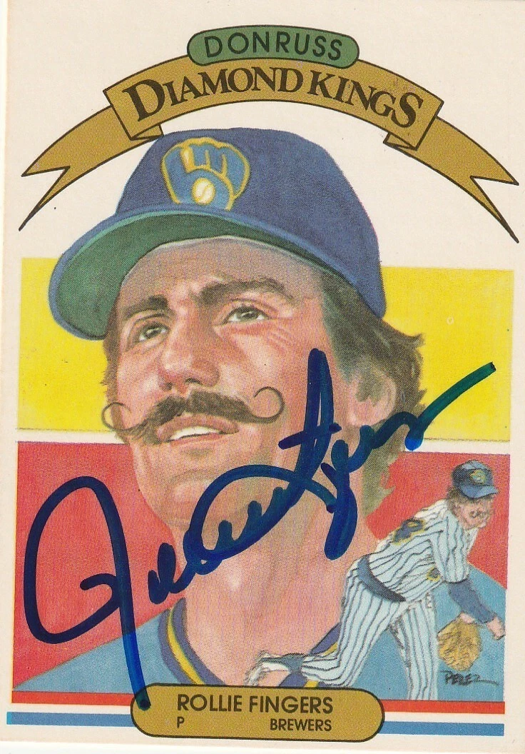 ROLLIE FINGERS MILWAUKEE BREWERS  SIGNED 1983 DONRUSS DIAMOND KING CARD #2