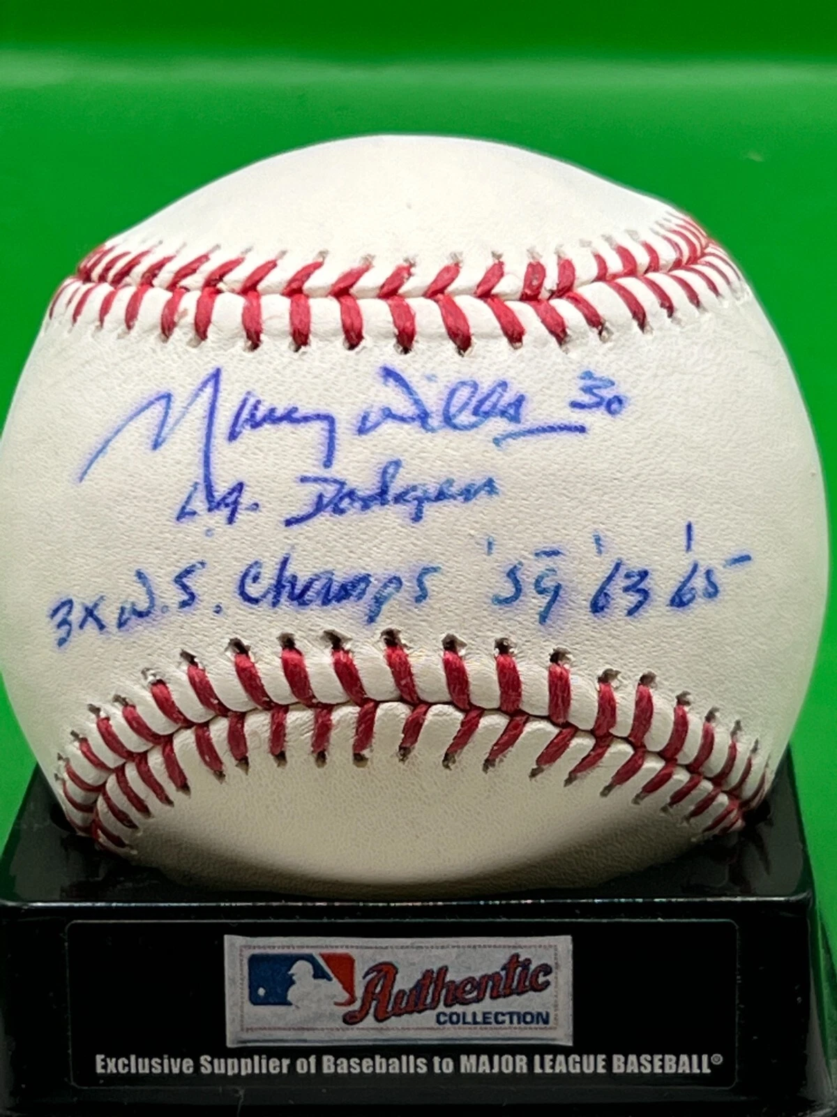 MAURY WILLS  LOS ANGELES DODGERS  WS CHAMPS 59,63,65  SIGNED OML BASEBALL