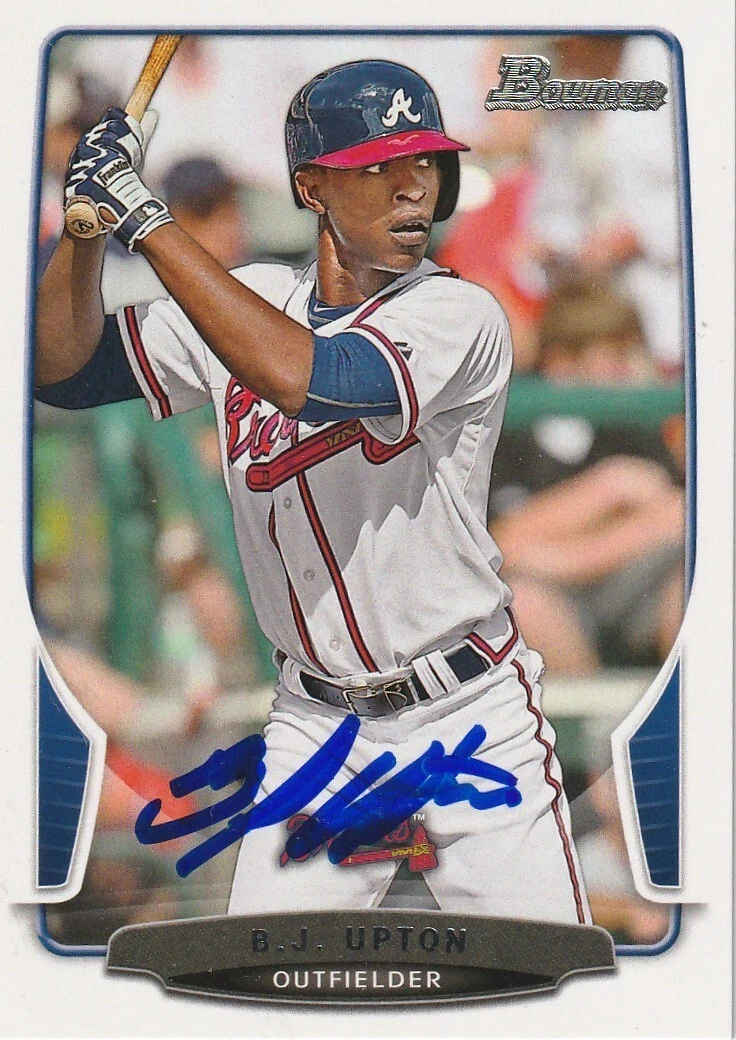BJ UPTON ATLANTA BRAVES  SIGNED 2013 BOWMAN CARD #116