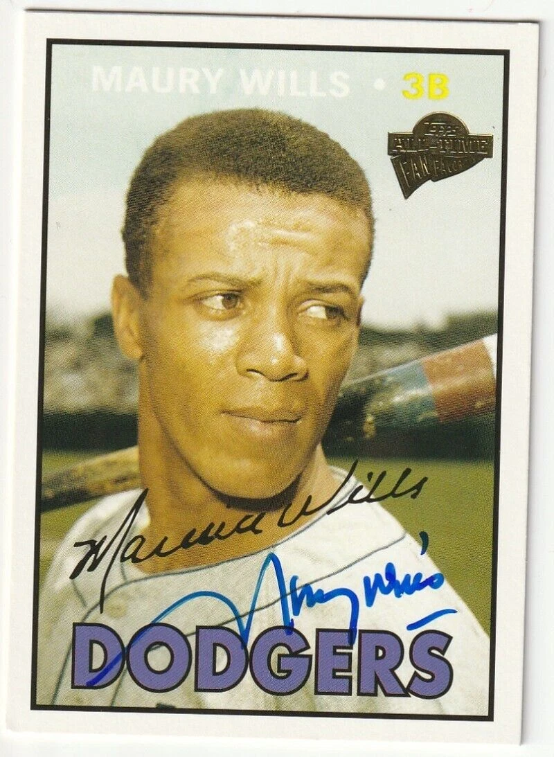 MAURY WILLS LOS ANGELES DODGERS SIGNED 2004 TOPPS ALL-TIME FAN FAVORITES #109