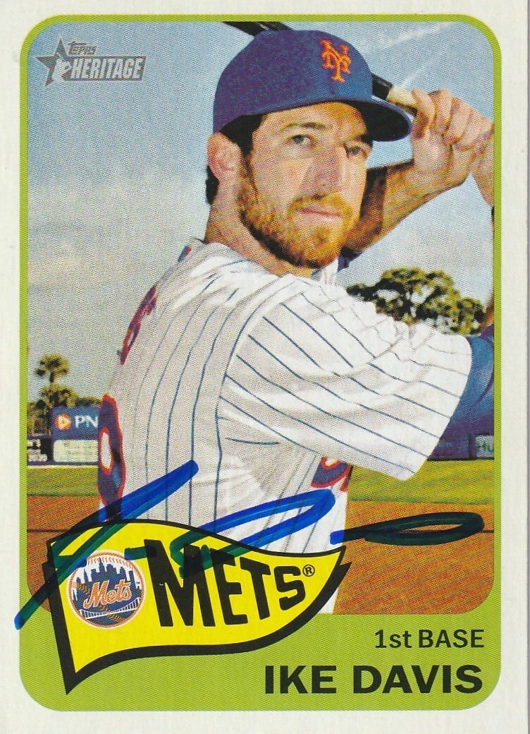 IKE DAVIS NEW YORK METS SIGNED 2014 TOPPS HERITAGE CARD #168