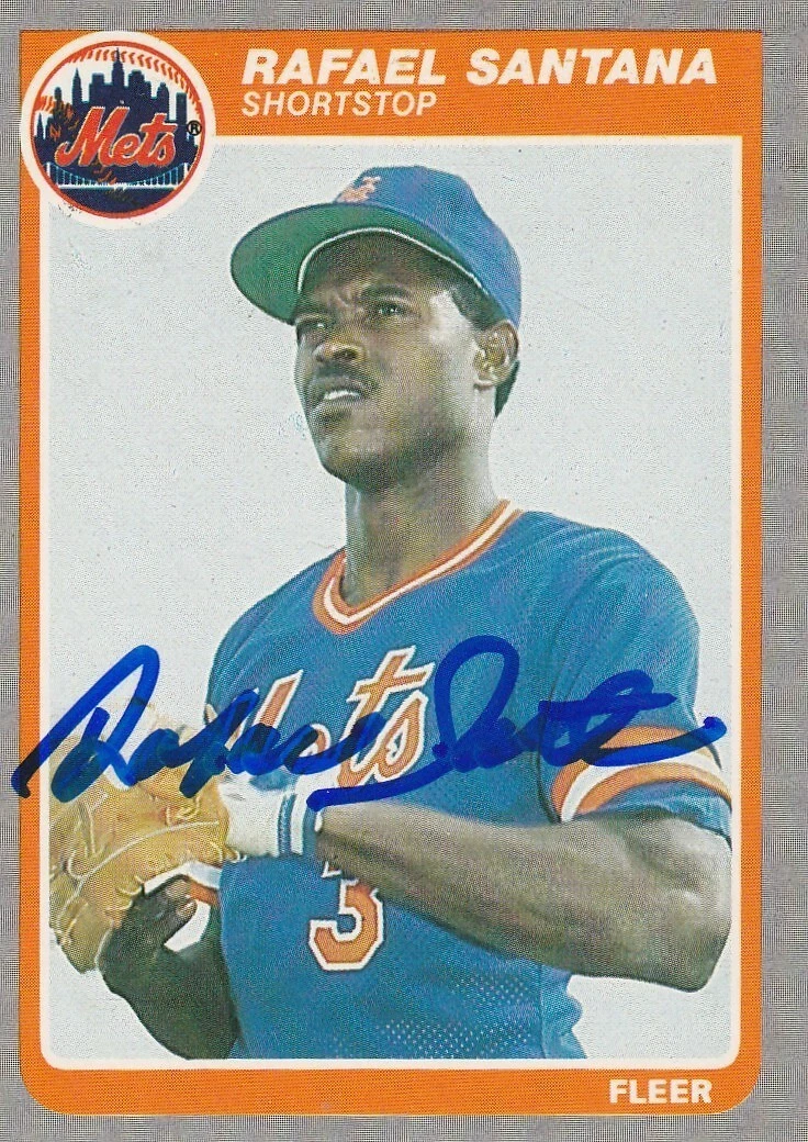 RAFAEL SANTANA NEW YORK METS  SIGNED 1985 FLEER CARD #90