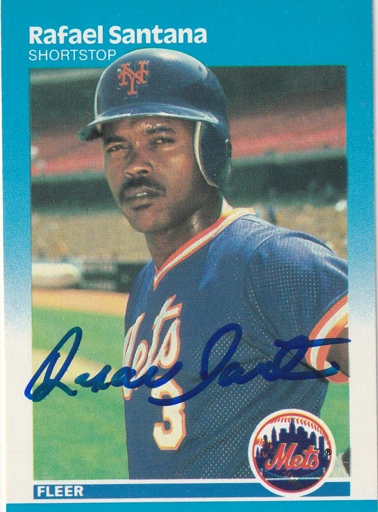 RAFAEL SANTANA NEW YORK METS  SIGNED 1987 FLEER CARD #21