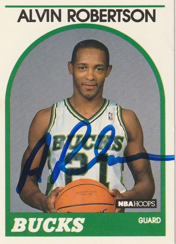 ALVIN ROBERTSON MILWAUKEE BUCKS  SIGNED 1989 NBA HOOPS CARD #350