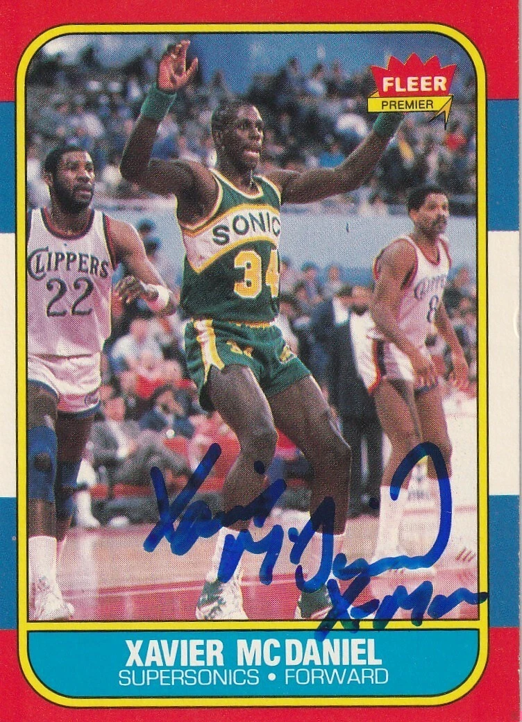 XAVIER MCDANIEL  SEATTLE SUPERSONICS  SIGNED 1986 FLEER CARD #72