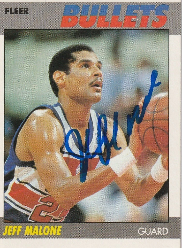 JEFF MALONE WASHINGTON BULLETS  SIGNED 1987 FLEER CARD #67