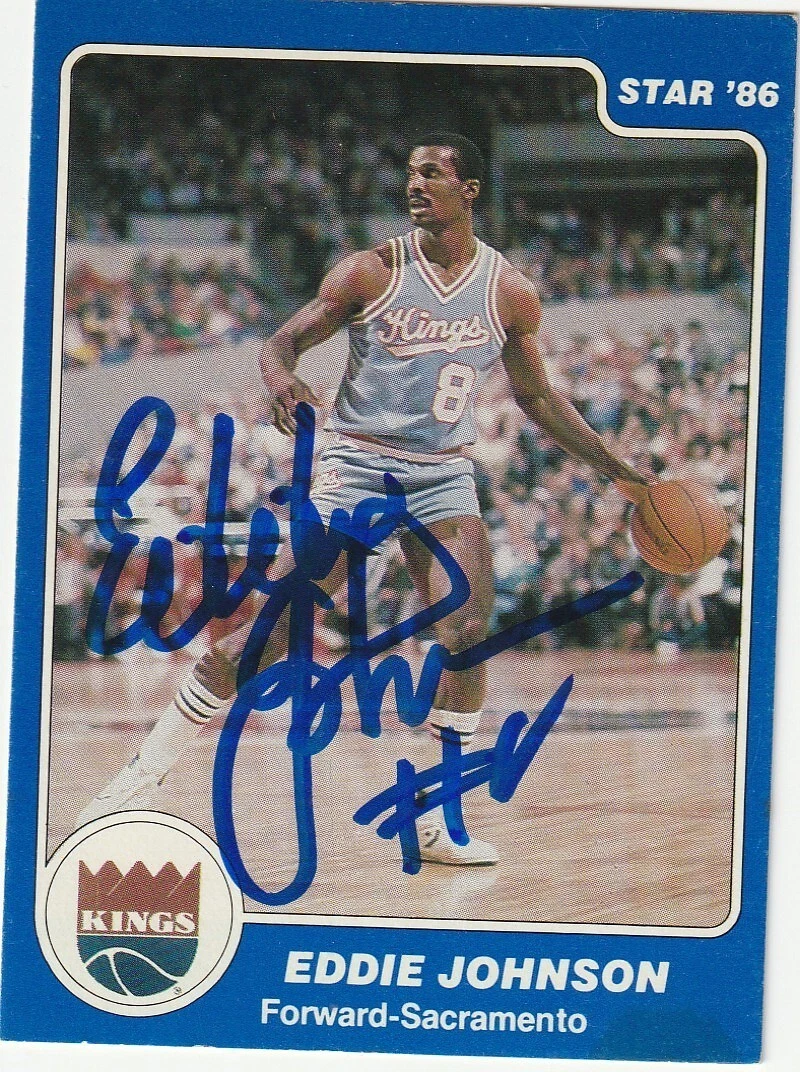 EDDIE JOHNSON SACRAMENTO KINGS  SIGNED 1986 STAR CARD #76