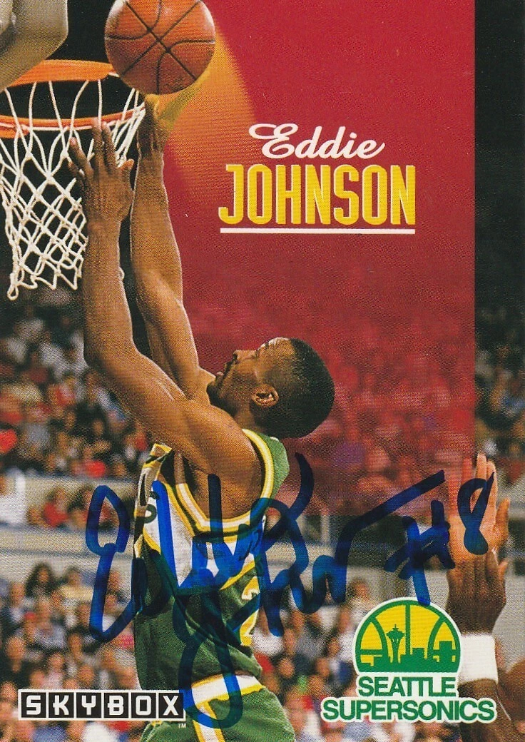 EDDIE JOHNSON  SEATTLE SUPERSONICS  SIGNED 1992 SKY BOX CARD #230