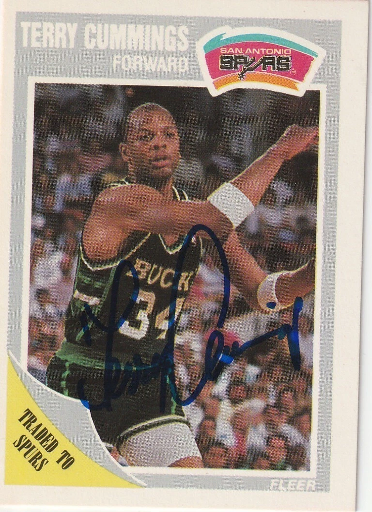 TERRY CUMMINGS SAN ANTONIO SPURS  SIGNED 1989 FLEER CARD #142