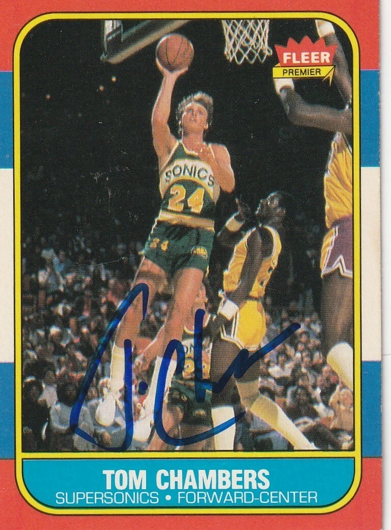 TOM CHAMBERS SEATTLE SUPERSONICS  SIGNED 1986 FLEER #15