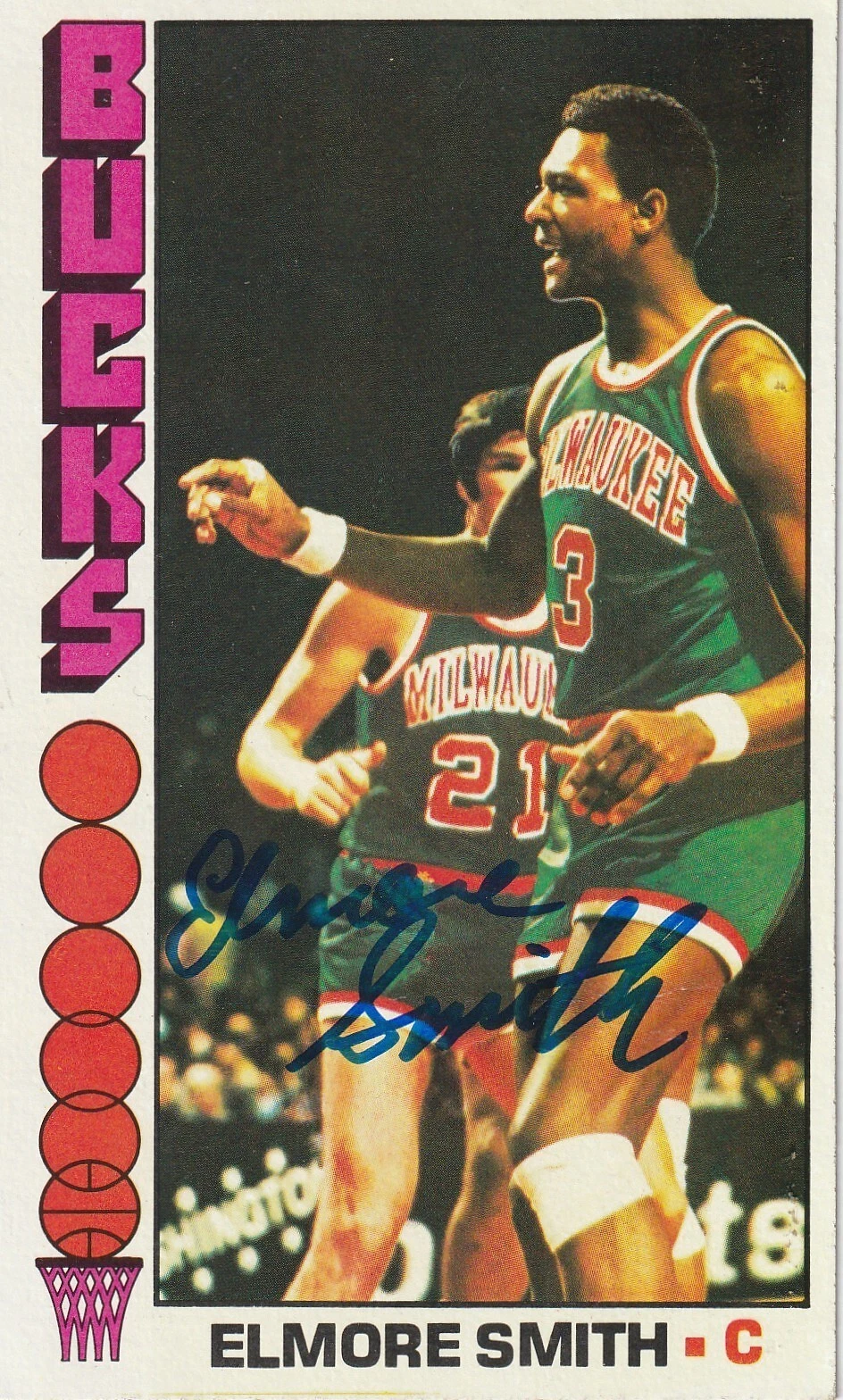 ELMORE SMITH MILWAUKEE BUCKS  SIGNED 1976 TOPPS CARD #65