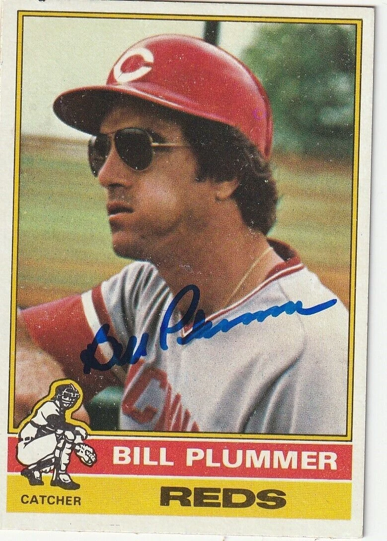 BILL PLUMMER CINCINNATI REDS  SIGNED 1976 TOPPS CARD #627