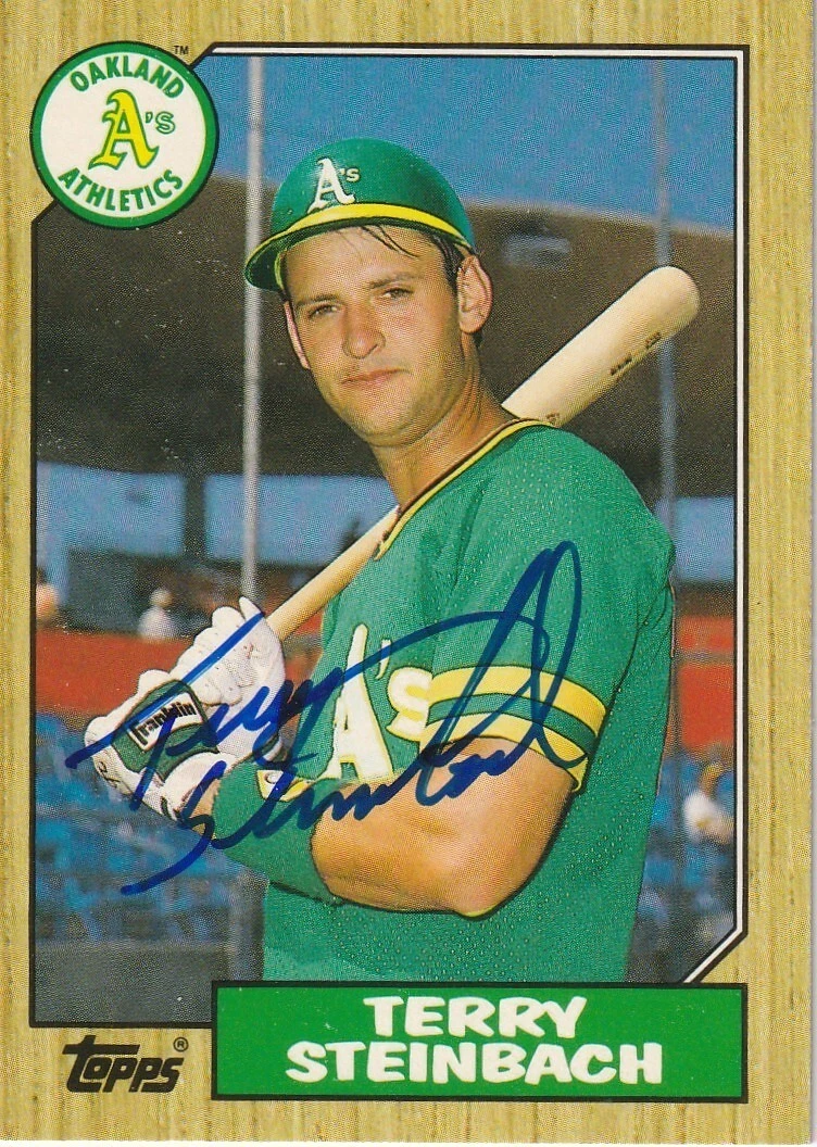 TERRY STEINBACH OAKLAND A'S  SIGNED 1987 TOPPS CARD #117T
