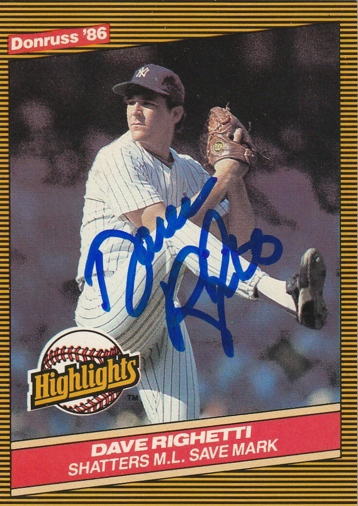 DAVE RIGHETTI NEW YORK YANKEES  SIGNED 1986 DONRUSS HIGHTLIGHTS CARD #52