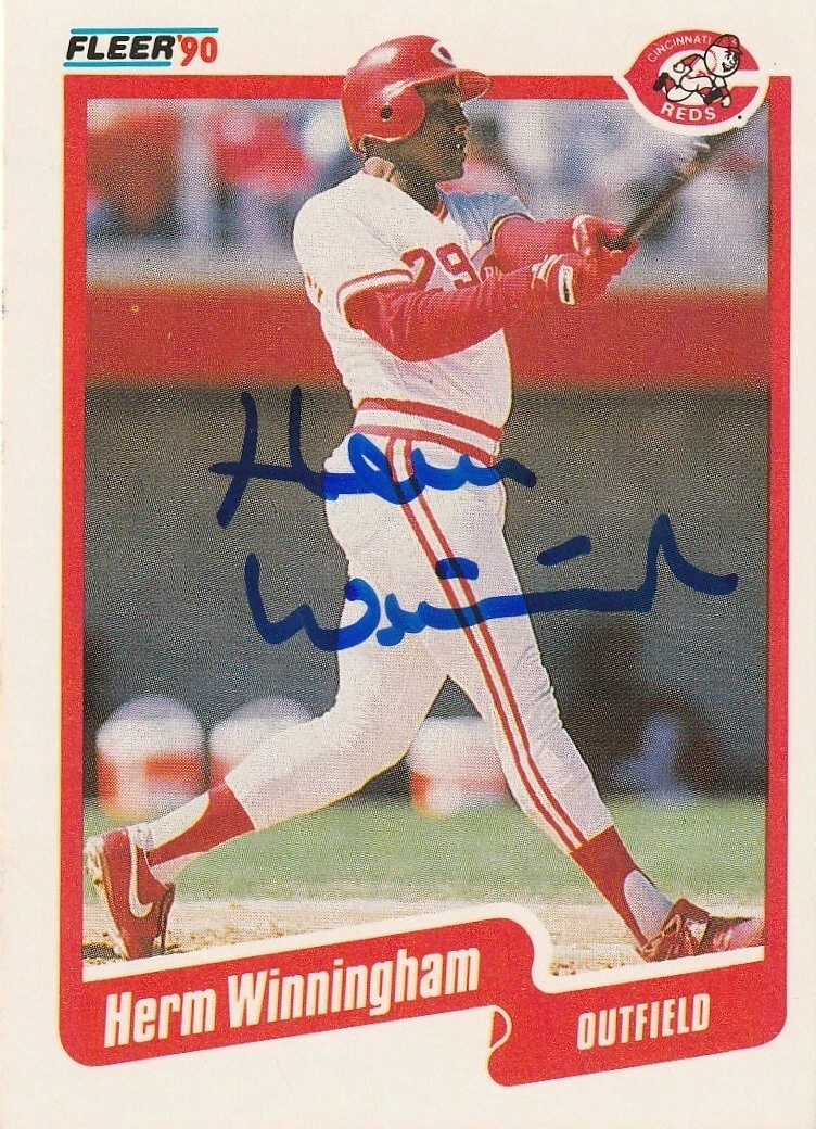 HERM WINNINGHAM  CINCINNATI REDS SIGNED 1990 FLEER CARD #435