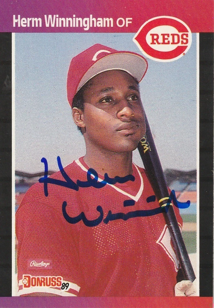 HERM WINNINGHAM  CINCINNATI REDS SIGNED 1989 DONRUSS CARD #435