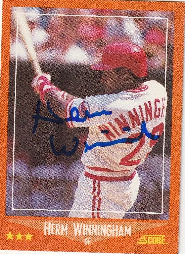 HERM WINNINGHAM  CINCINNATI REDS SIGNED 1988 SCORE TRADED CARD #43T
