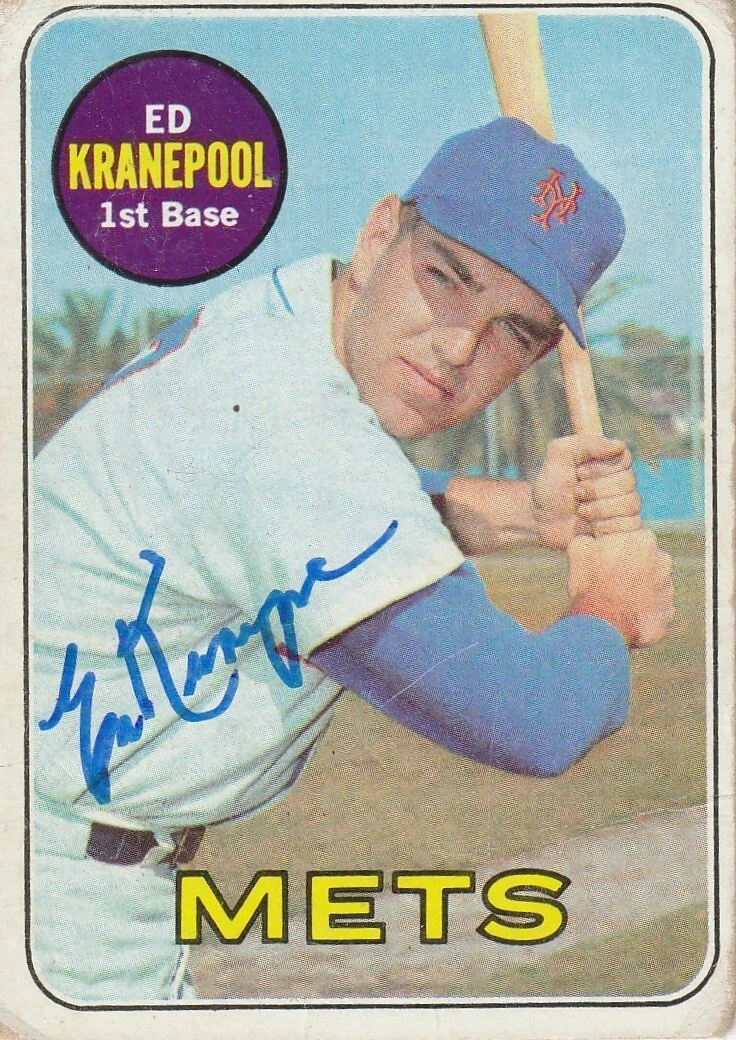 ED KRANEPOOL NEW YORK METS SIGNED 1969 TOPPS CARD #381