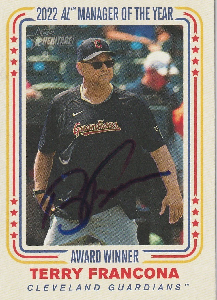 TERRY FRANCONA CLEVELAND INDIANS  SIGNED 2023 TOPPS HERITAGE CARD #AW-8
