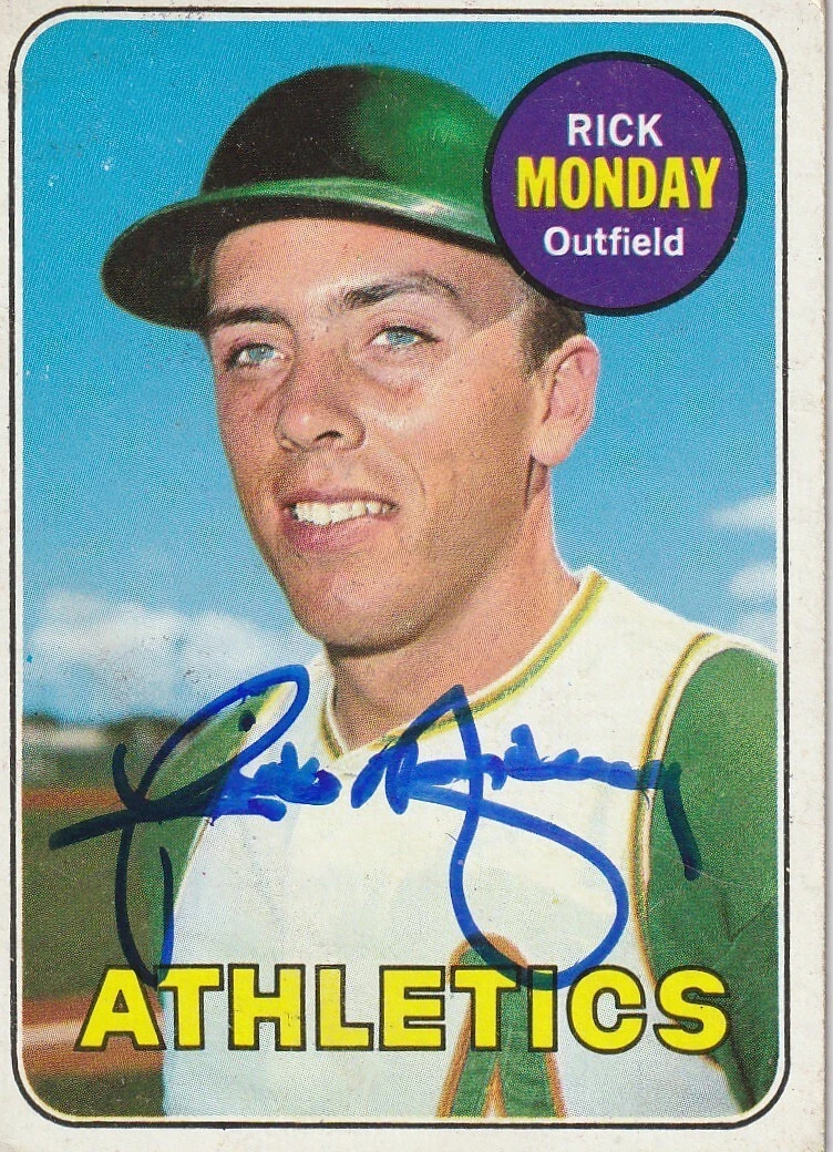 RICK MONDAY OAKLAND A'S   SIGNED 1969 TOPPS CARD #105