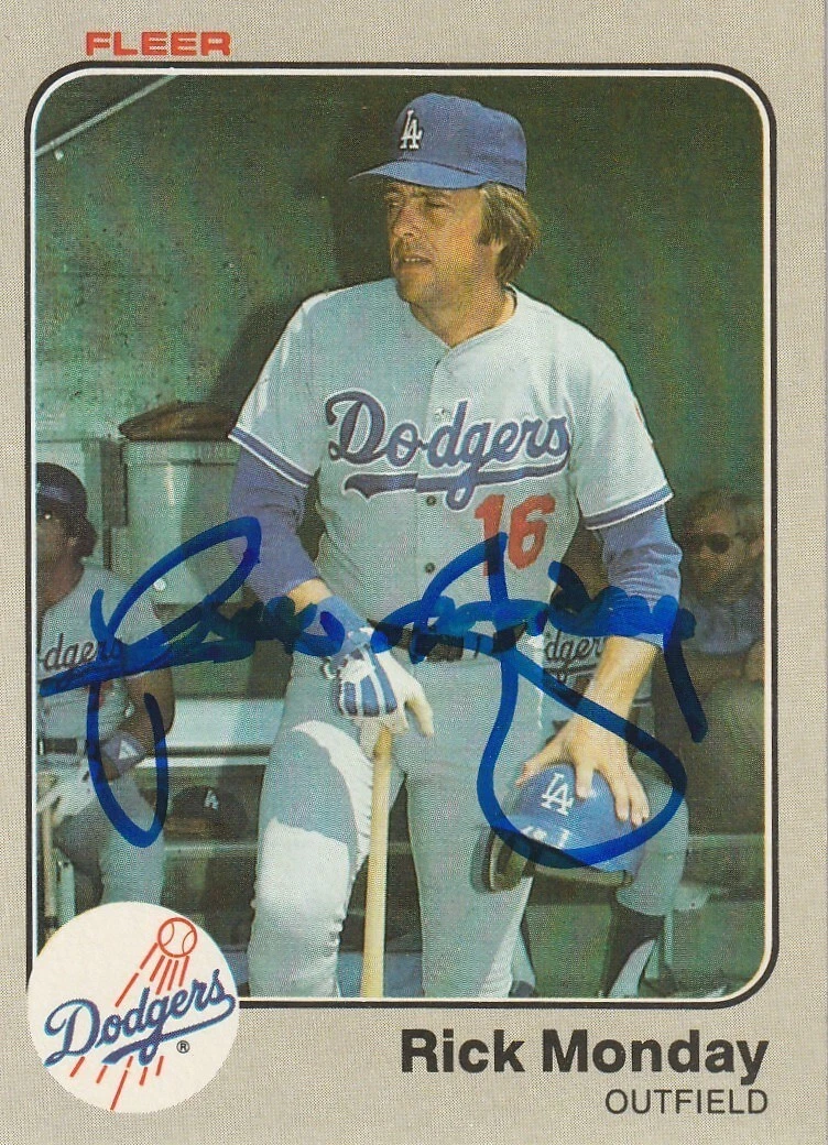 RICK MONDAY LOS ANGELES DODGERS  SIGNED 1983 FLEER CARD #213