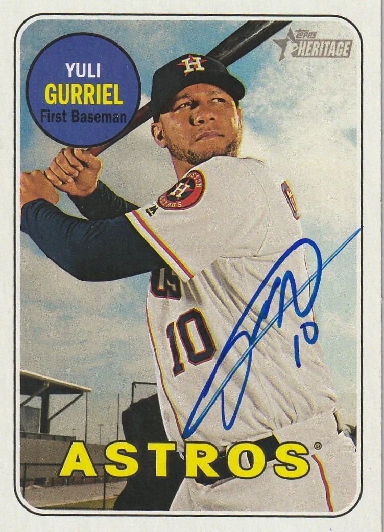 YULIESKI GURRIEL HOUSTON ASTROS SIGNED 2018 TOPPS HERITAGE CARD #208