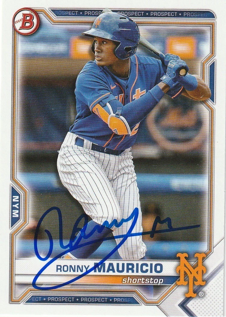 RONNY MAURICIO NEW YORK METS  SIGNED 2021 BOWMAN DRAFT CARD #BD-52