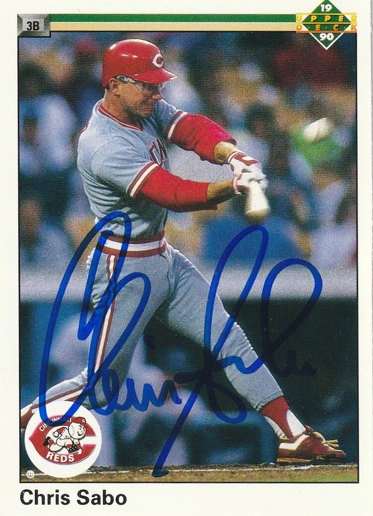 CHRIS SABO CINCINNATI REDS  SIGNED 1990 UPPER DECK CARD #181