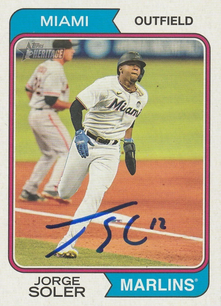 JORGE SOLER MIAMI MARLINS  SIGNED 2023 TOPPS HERITAGE CARD #141