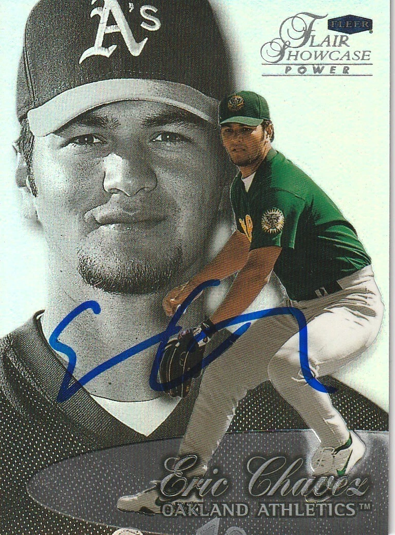 ERIC CHAVEZ OAKLAND A'S  SIGNED 1999 FLAIR SHOWCASE POWER CARD #33