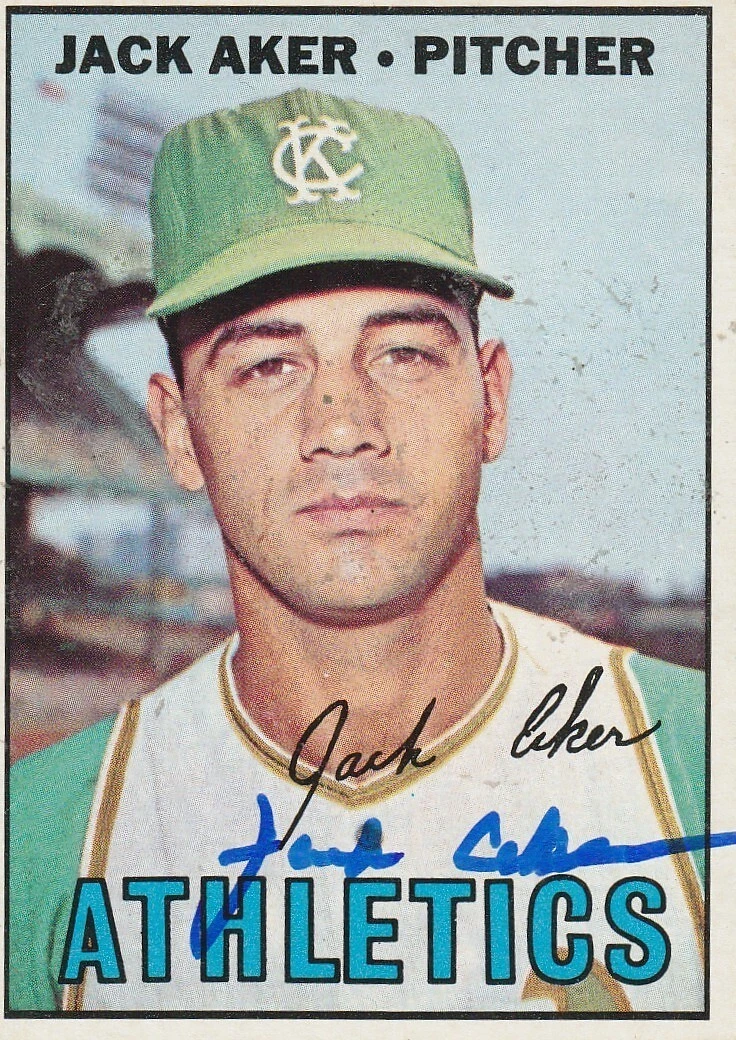 JACK AKER KANSAS CITY A'S  SIGNED 1967 TOPPS CARD #110