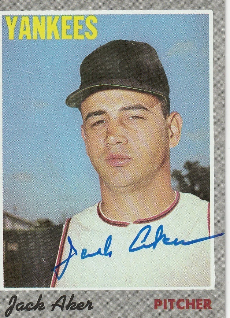 JACK AKER NEW YORK YANKEES  SIGNED 1970 TOPPS CARD #43