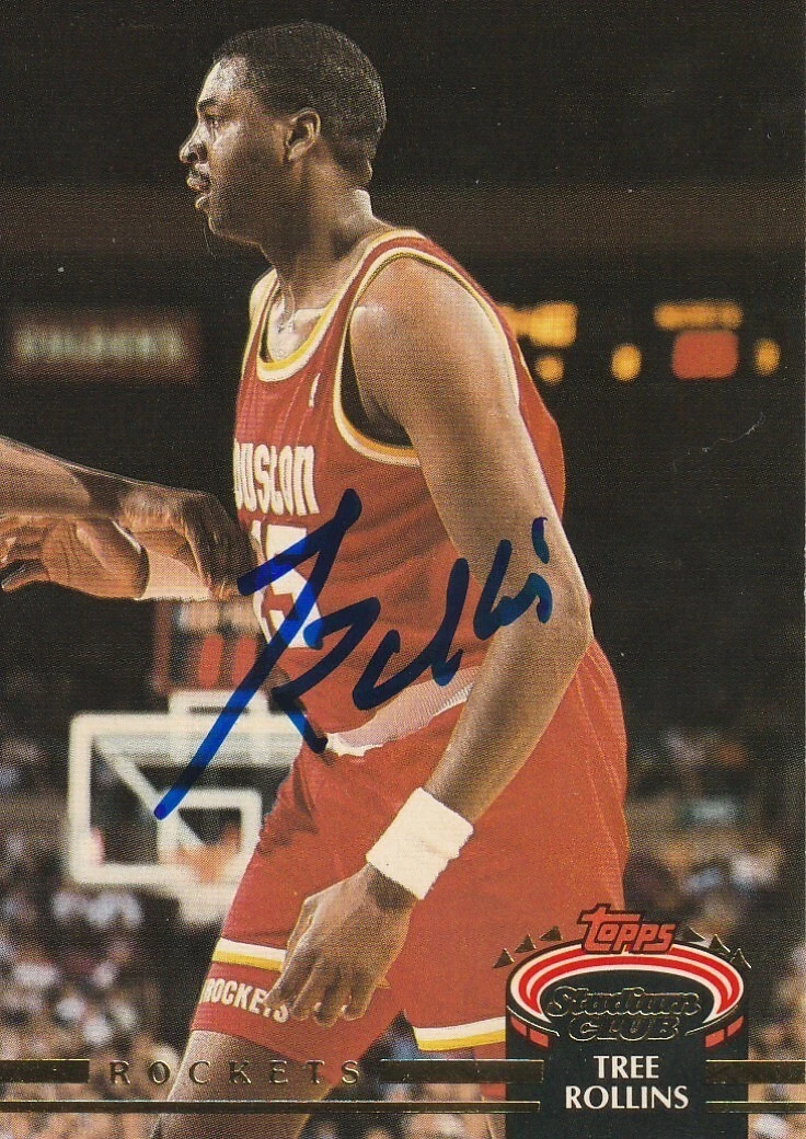 TREE ROLLINS HOUSTON ROCKETS  SIGNED 1992 TOPPS STADIUM CLUB CARD #337