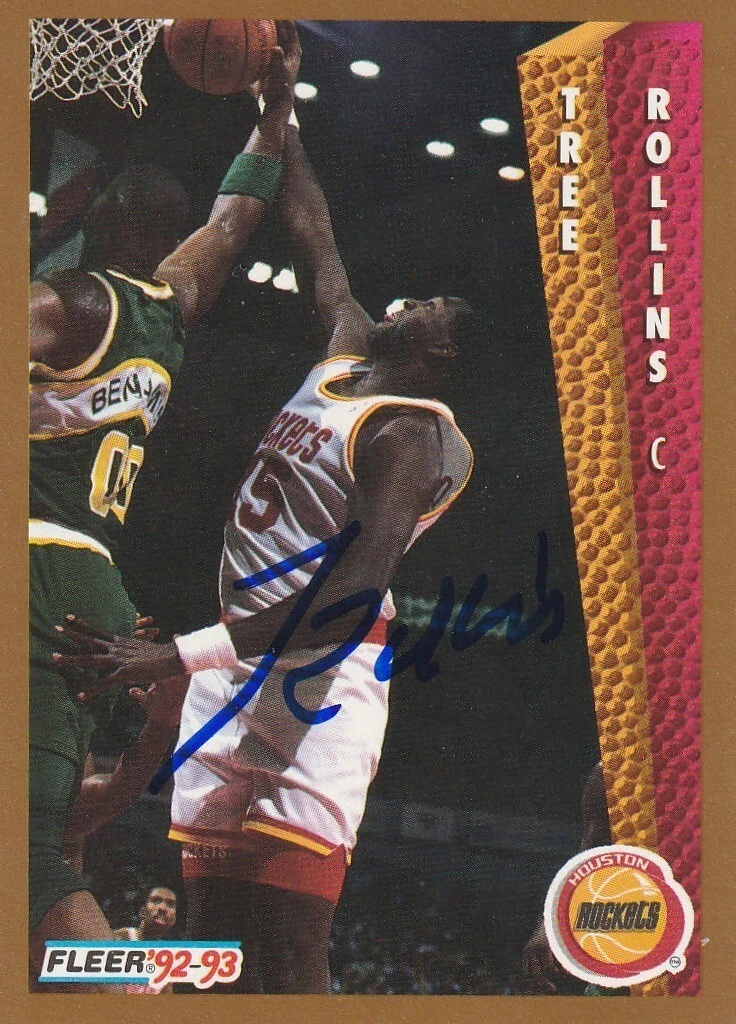 TREE ROLLINS HOUSTON ROCKETS  SIGNED 1992 FLEER CARD #348