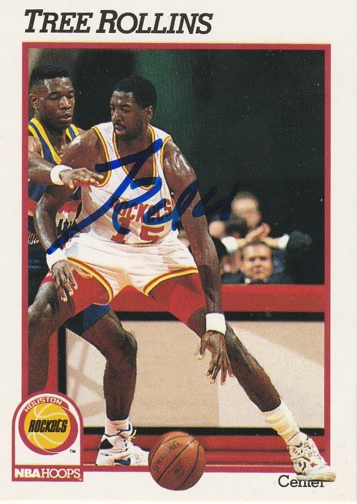 TREE ROLLINS HOUSTON ROCKETS  SIGNED 1991 HOOPS CARD #371