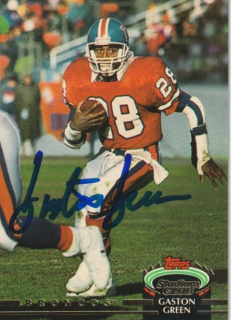 GASTON GREEN DENVER BRONCOS  SIGNED 1992 TOPPS STADIUM CLUB CARD #481