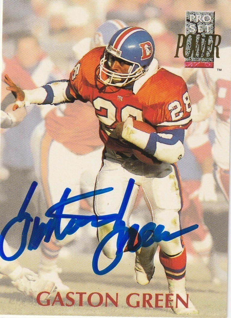 GASTON GREEN  DENVER BRONCOS  SIGNED 1992 PRO SET POWER CARD #225