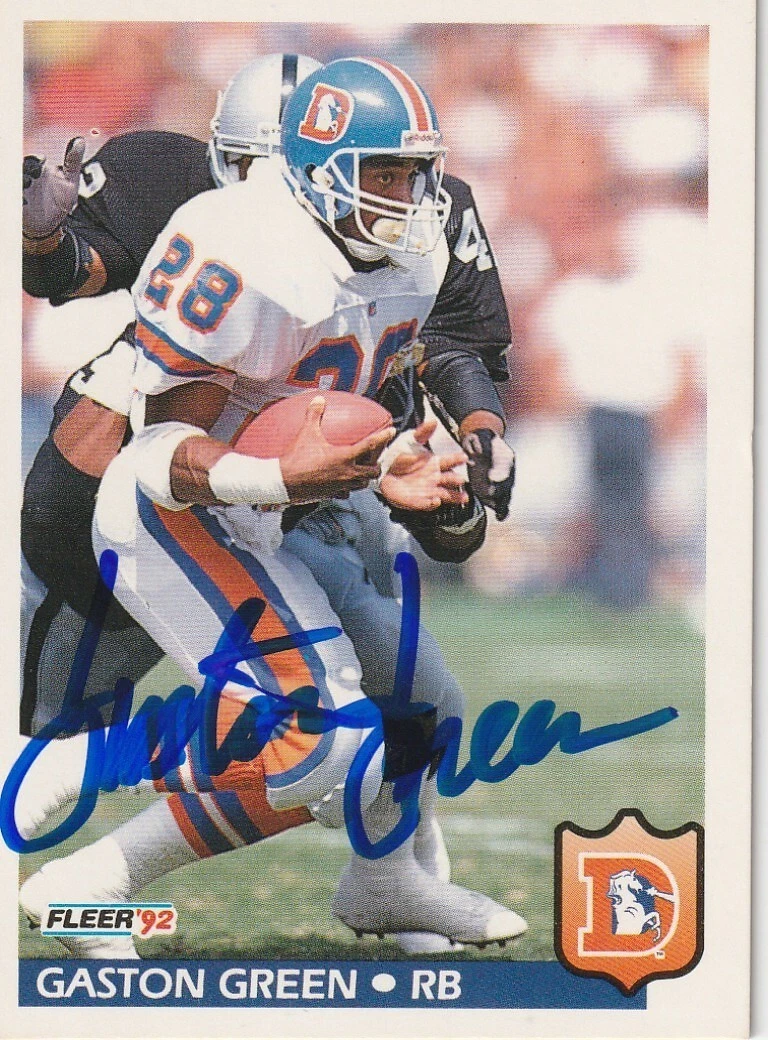 GASTON GREEN  DENVER BRONCOS  SIGNED 1992 FLEER CARD #96