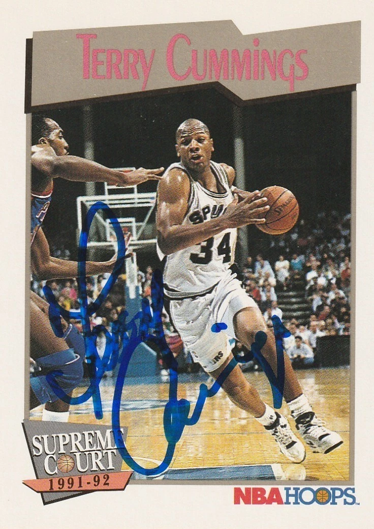 TERRY CUMMINGS SAN ANTONIO SPURS  SIGNED 1991 NBA HOOPS  CARD #495